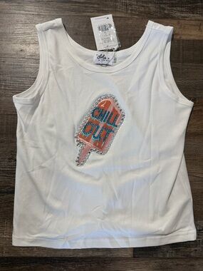 Lola + The Boys White Tank with Pink Popsicle 'Chill Out' Graphic